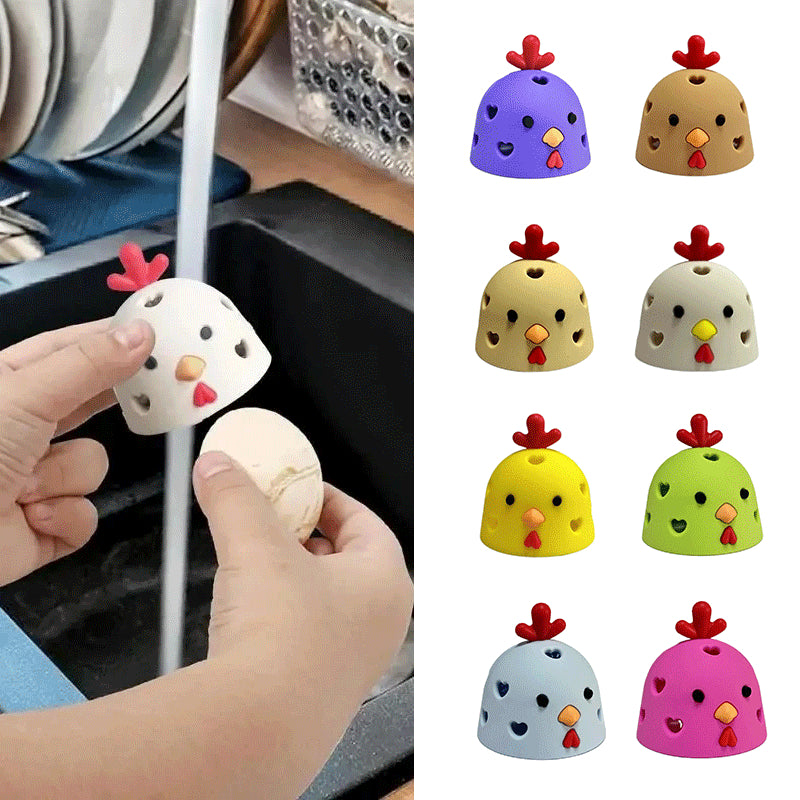 Beige silicone egg scrubber cleaning brush for kitchen