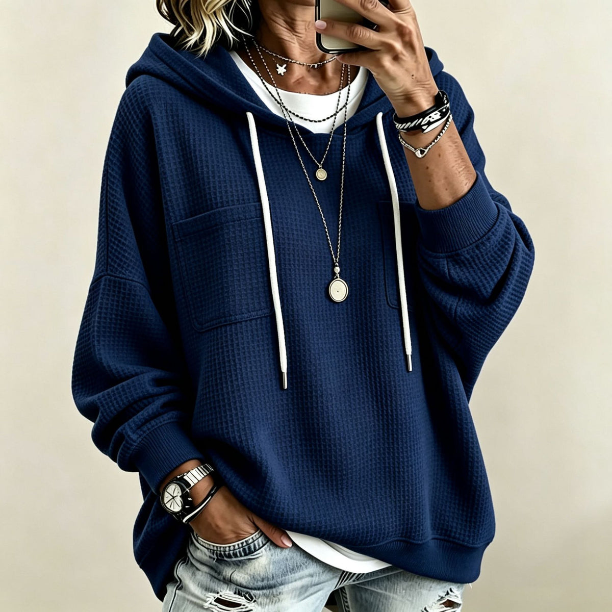 Women's Waffle-Knit Oversized Hoodie - view 10
