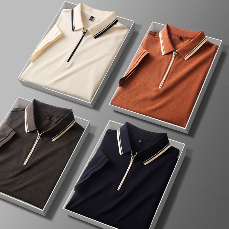 Men's Zip Polo Shirt with Tipped Collar