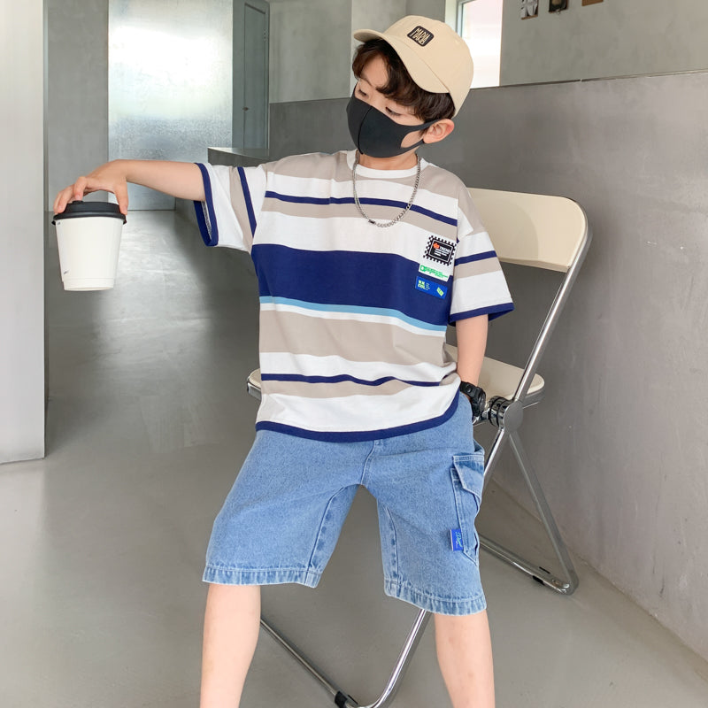 Boys' Striped T-Shirt and Denim Shorts Set - view 4