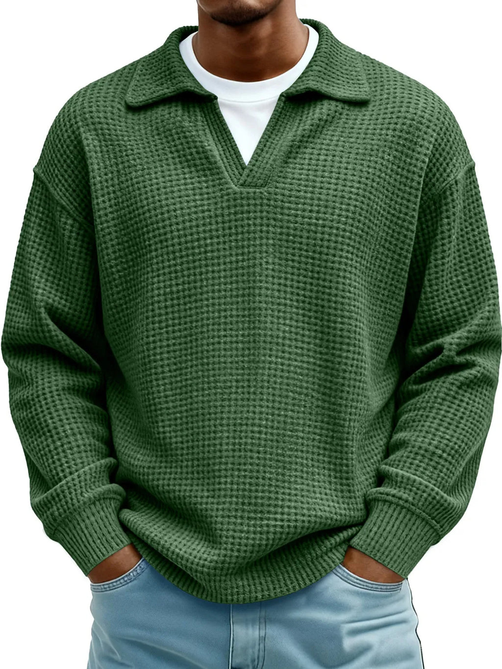 Men's Waffle-Knit Long Sleeve Polo - view 8