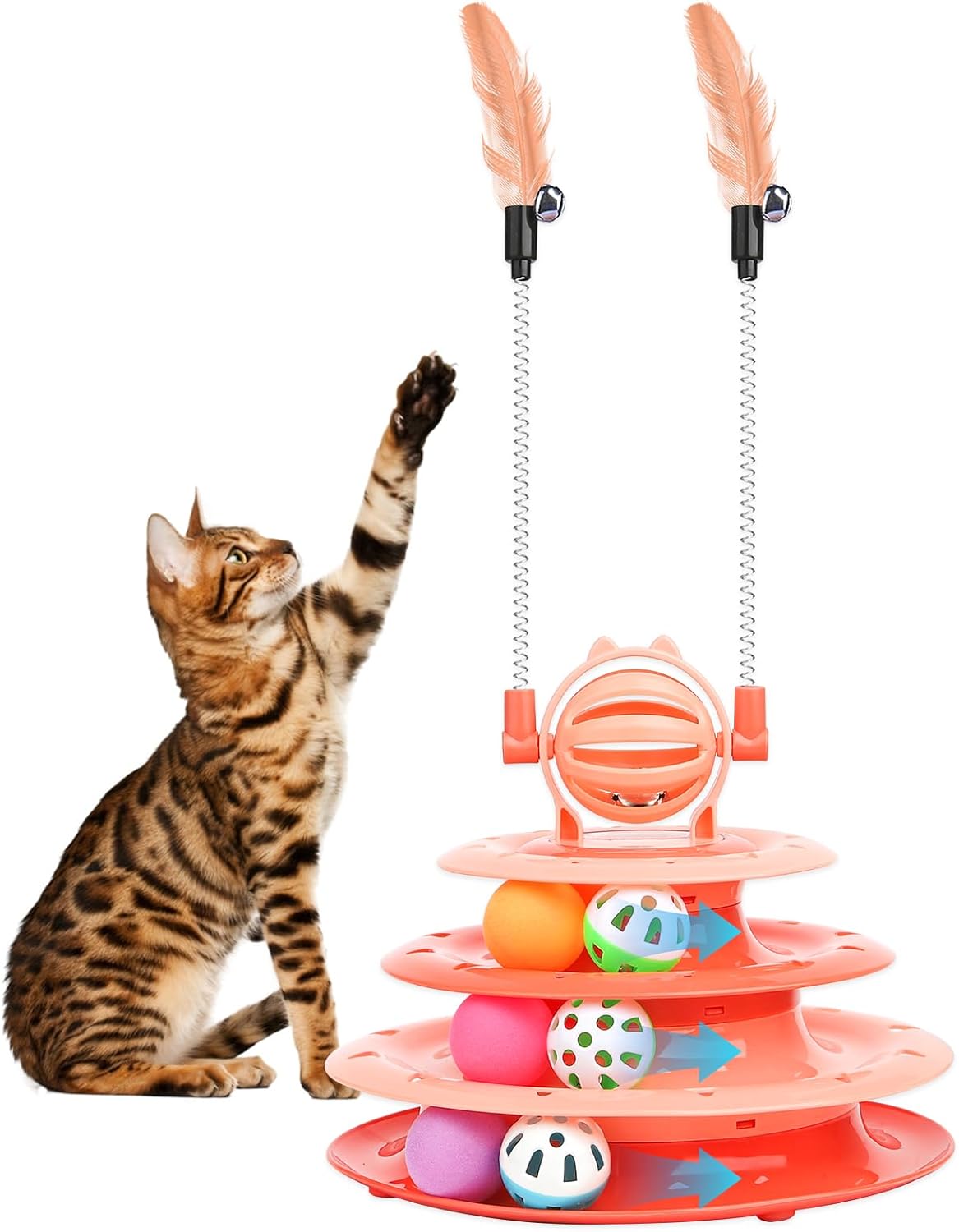Pink cat track tower with a cat