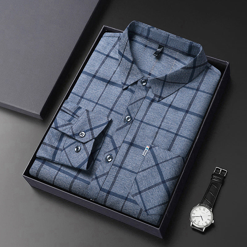 Men's Slim Fit Plaid Long Sleeve Shirt