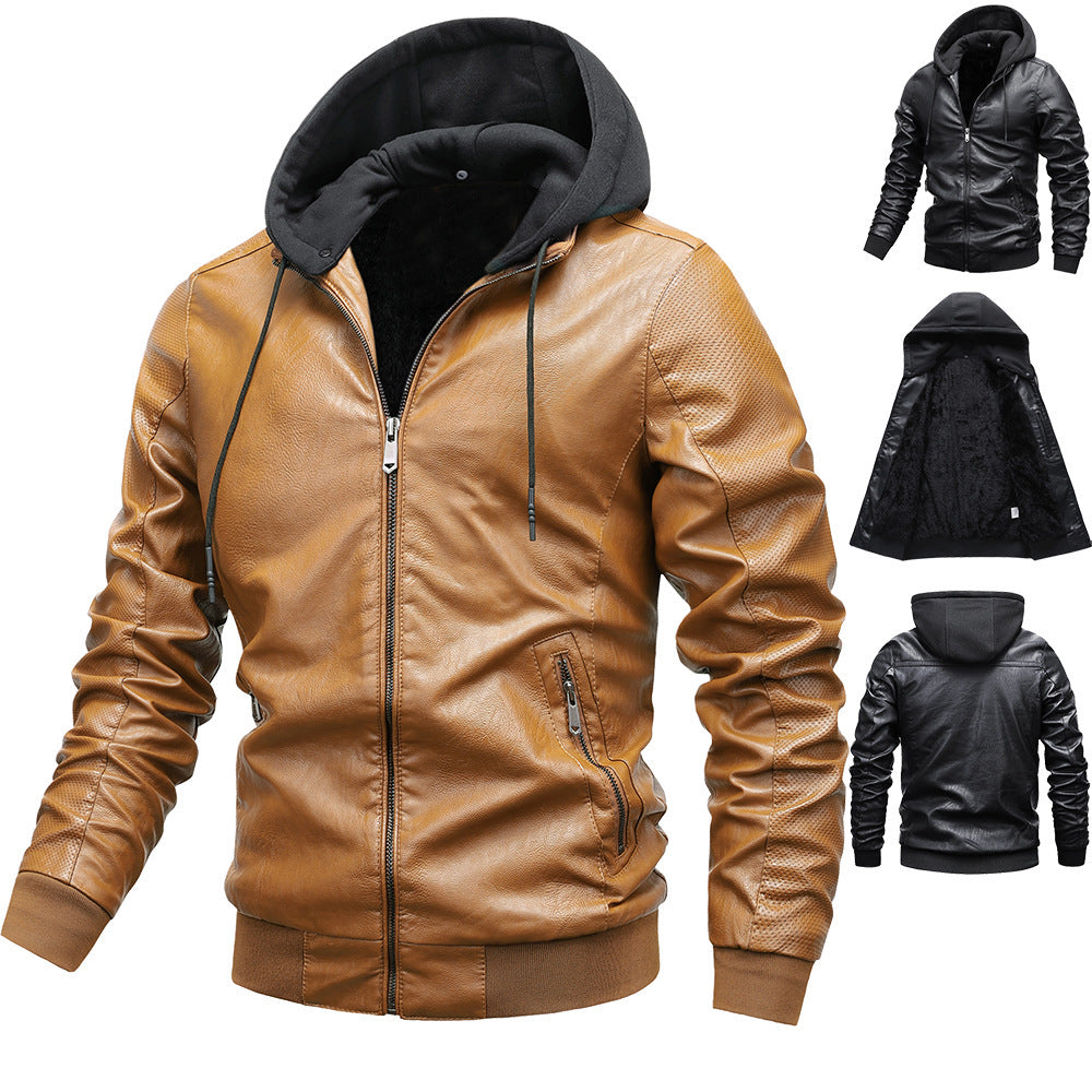 Men's Hooded Faux Leather Jacket