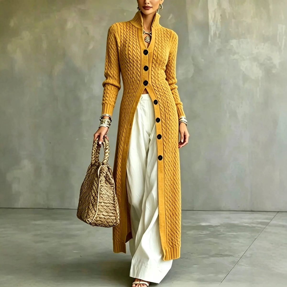 Women's Long Cable-Knit Button Cardigan - view 7