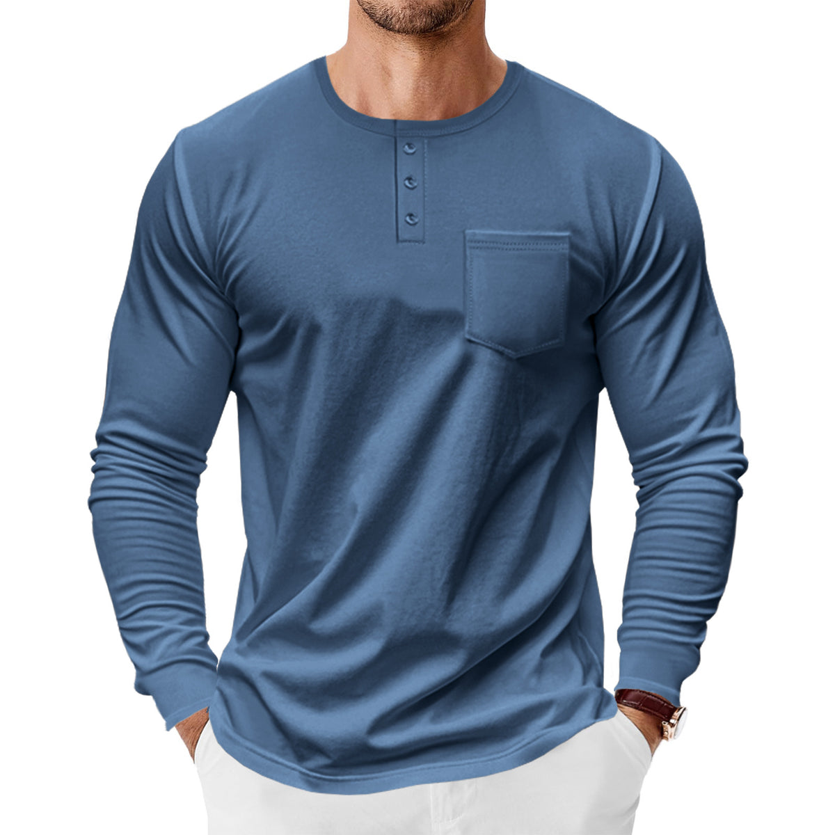 Men's Long Sleeve Pocket Henley – view 3