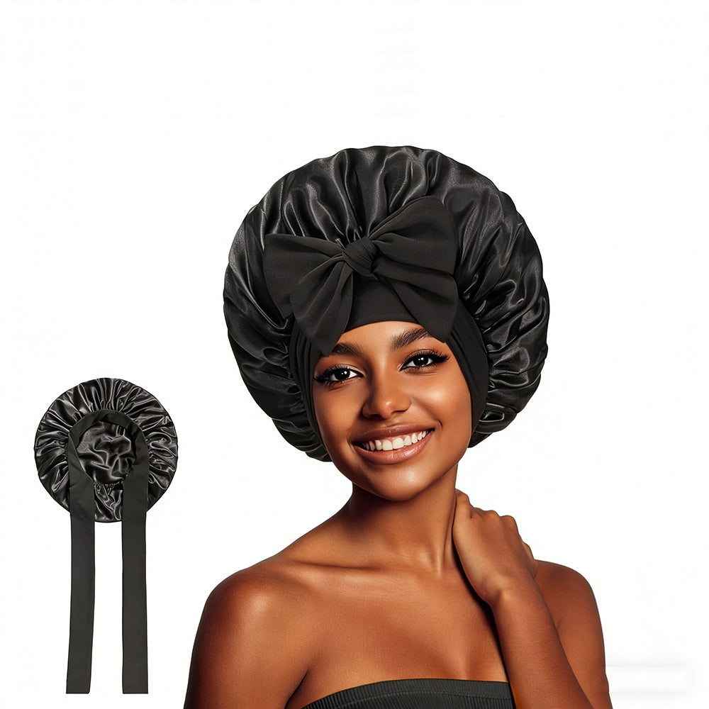 Black satin sleep bonnet