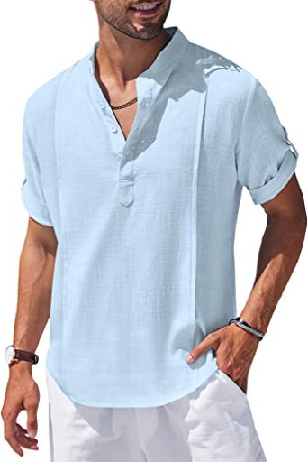 Men's linen henley short sleeve shirt – view 5