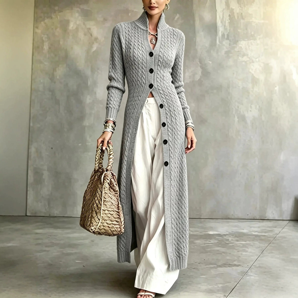Women's Long Cable-Knit Button Cardigan - view 10