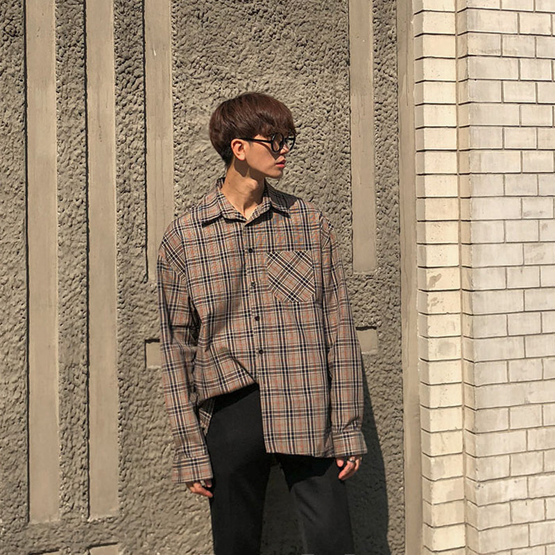 Men's Loose Plaid Long Sleeve Shirt – view 1