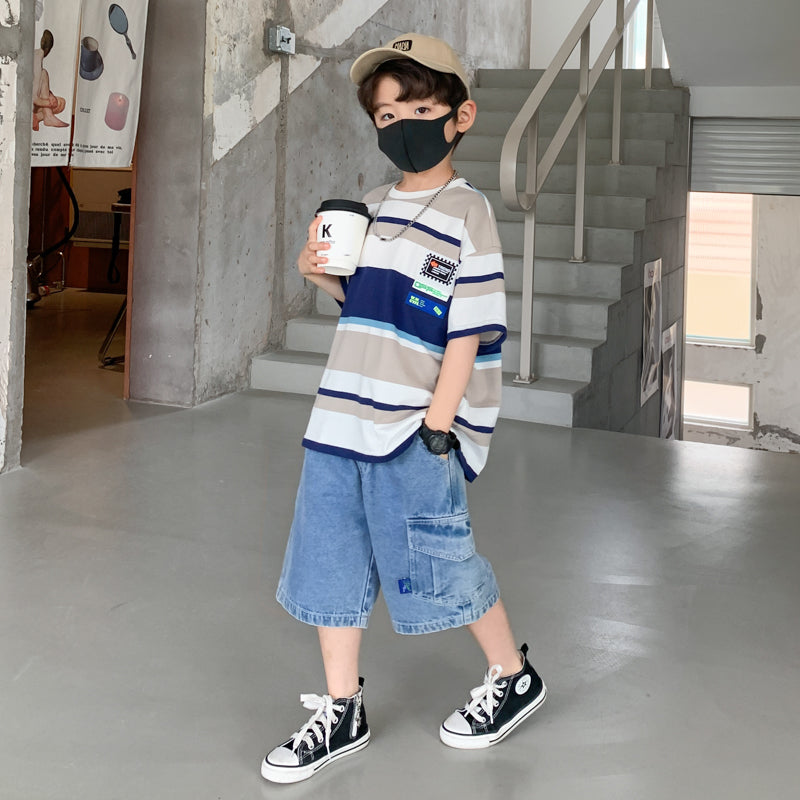Boys' Striped T-Shirt and Denim Shorts Set - view 5