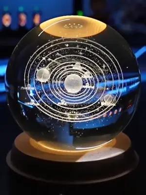 Laser-engraved deer crystal ball night light on wooden base – view 5