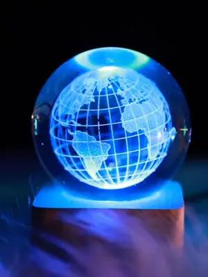 Laser-engraved deer crystal ball night light on wooden base – view 2