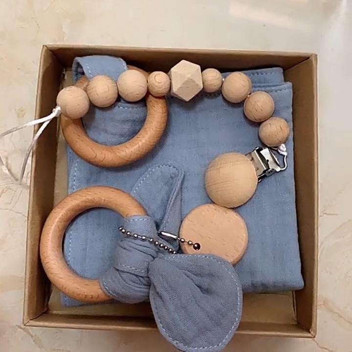 Baby Gift Set with Wooden Rattle 1