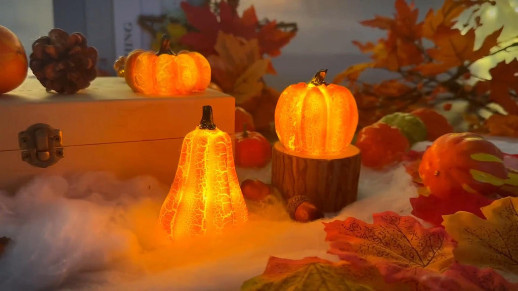 Crackle resin pumpkin LED candle lamp – view 8