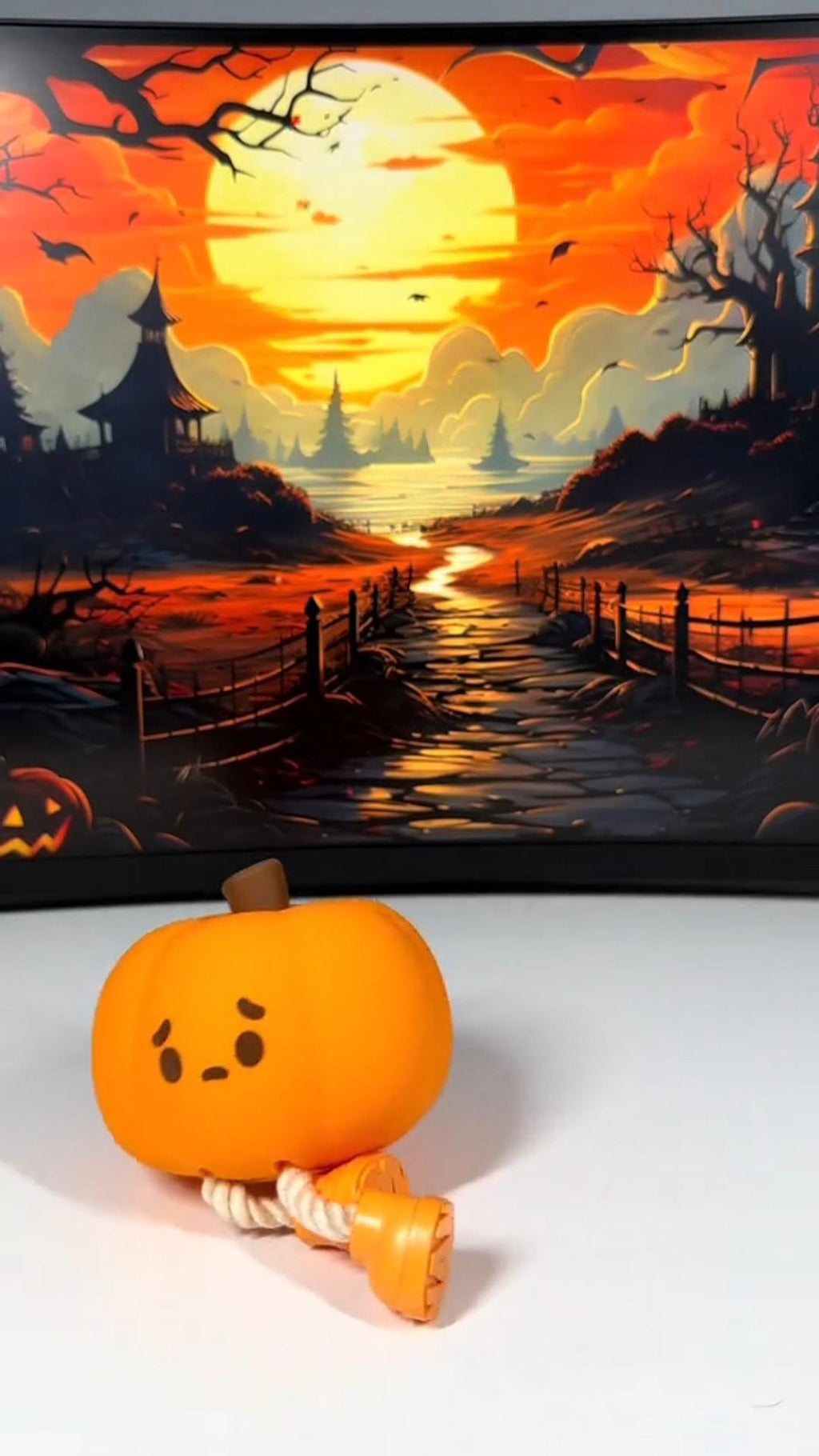 Soft silicone Halloween pumpkin night light glowing warm orange