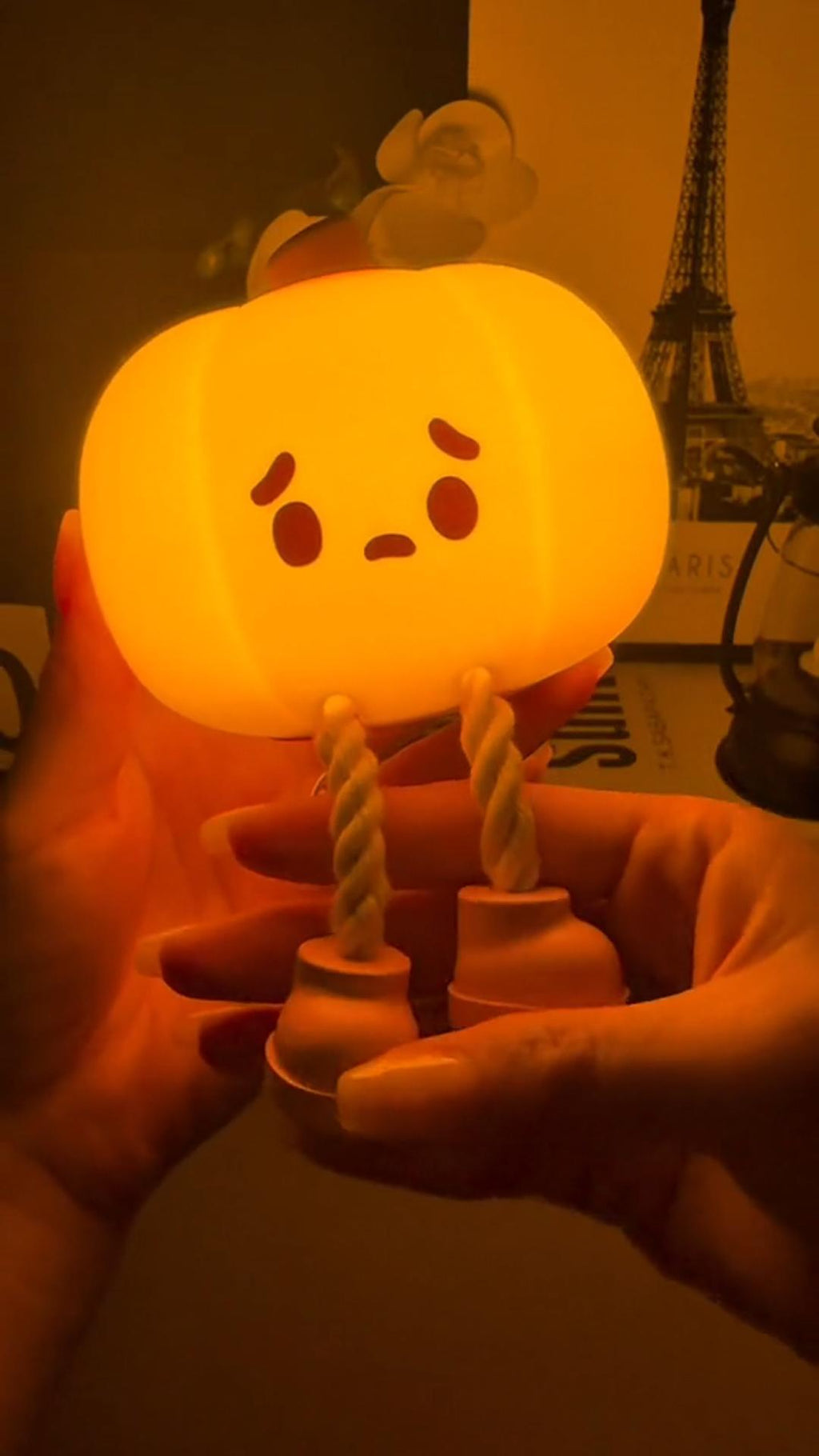 Soft silicone Halloween pumpkin night light glowing warm orange