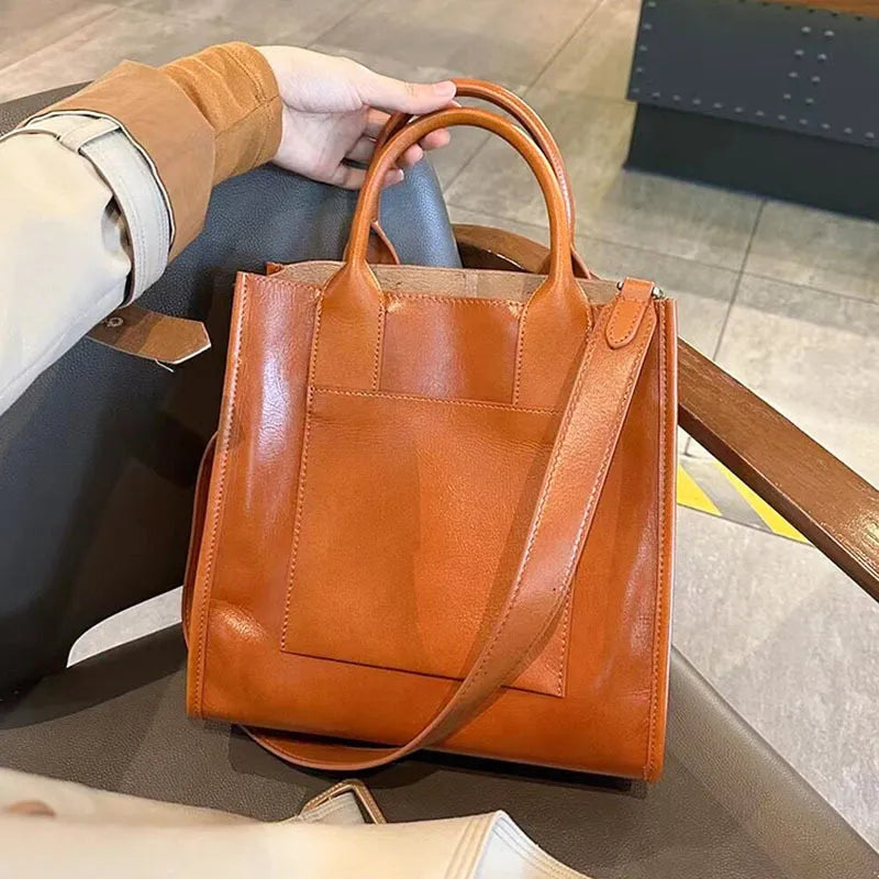 Women's genuine leather crossbody tote handbag