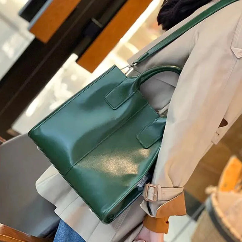 Women's genuine leather crossbody tote handbag